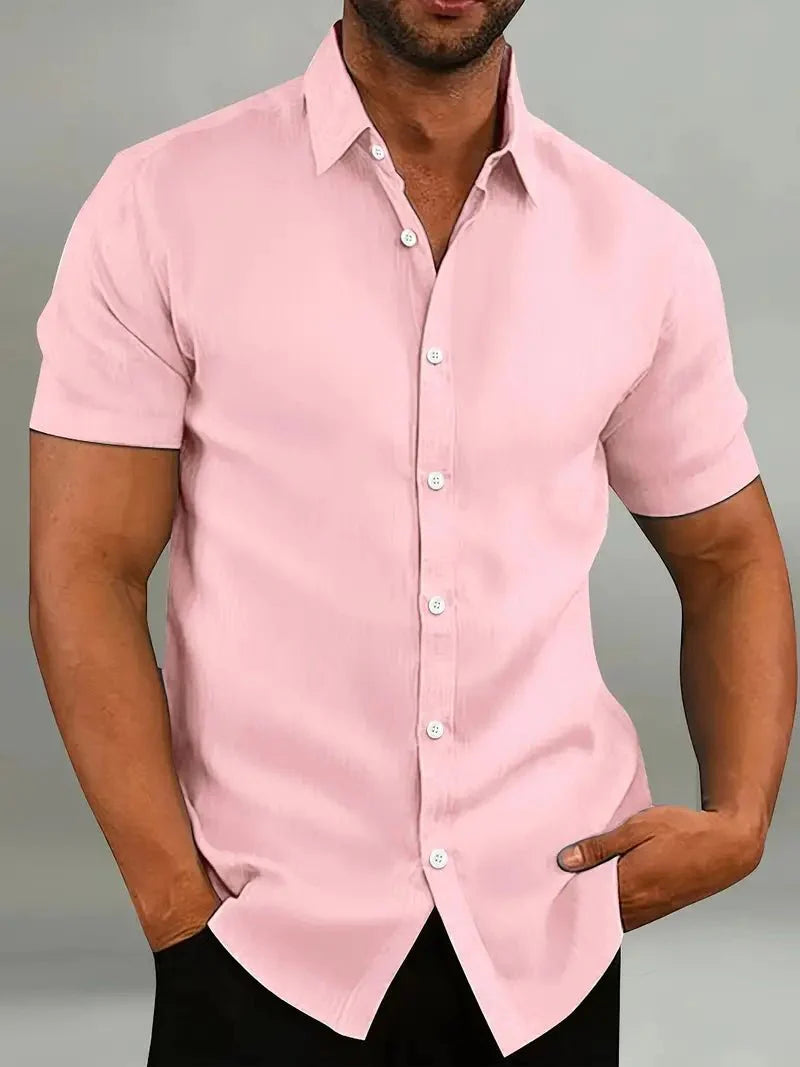 Kurzarmhemd – atmungsaktiv – mit Kragen – geknöpft – Herrenbekleidung-Rosa-S-Chaps Herrenmode