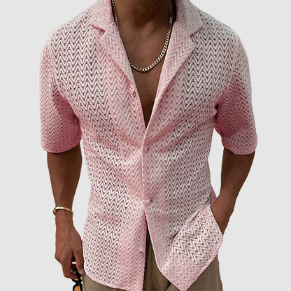 Kurzarmhemd – atmungsaktives, schmal geschnittenes Sommerhemd mit Knopfleiste für Herren-Rosa-S-Chaps Herrenmode