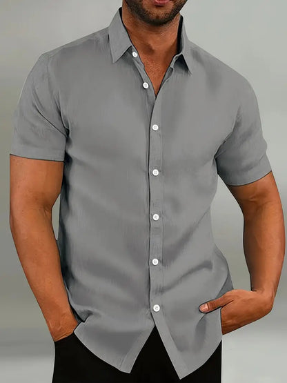 Kurzarmhemd – schlicht – mit Kragen – geknöpft – Herrenhemd-Grau-S-Chaps Herrenmode