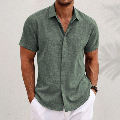 Kurzarmhemd – zum Knöpfen – Sommer – Leinenhemd – Herrenhemden-Armeegrün-XS-Chaps Herrenmode