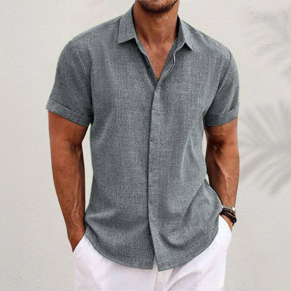 Kurzarmhemd – zum Knöpfen – Sommer – Leinenhemd – Herrenhemden-Grau-XS-Chaps Herrenmode