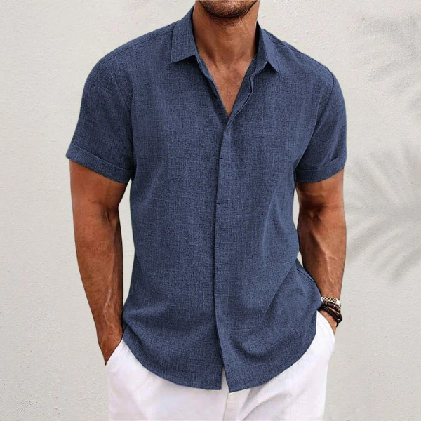 Kurzarmhemd – zum Knöpfen – Sommer – Leinenhemd – Herrenhemden-Königsblau-XS-Chaps Herrenmode