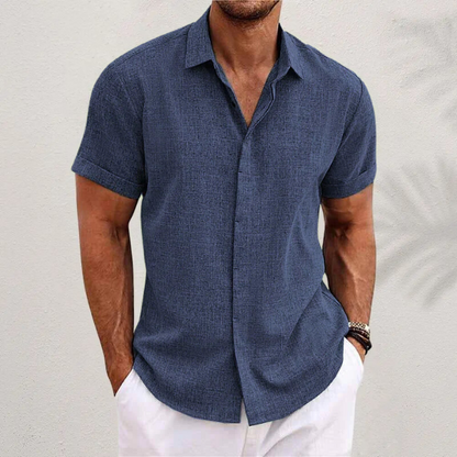 Kurzarmhemd – zum Knöpfen – Sommer – Leinenhemd – Herrenhemden-Königsblau-XS-Chaps Herrenmode