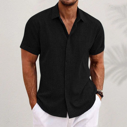 Kurzarmhemd – zum Knöpfen – Sommer – Leinenhemd – Herrenhemden-Schwarz-XS-Chaps Herrenmode