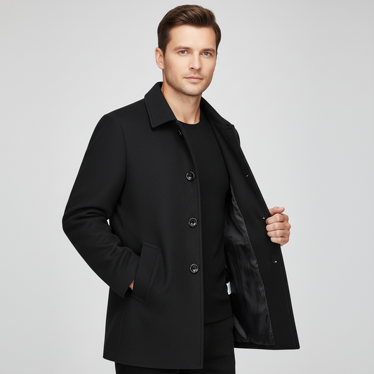Kurzer Trenchcoat – Einreihig – Maßgeschneidert – Winter-Trenchcoat – Herrenjacke-Schwarz-M-Chaps Herrenmode