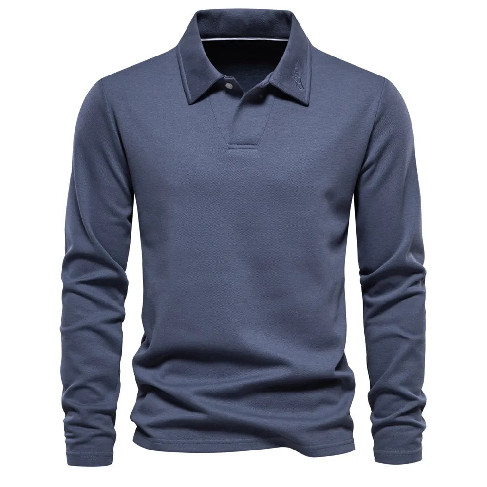 Langarm-Polo | Umlegekragen | Pullover | Polohemd | Herrenhemden-Blau-S-Chaps Herrenmode