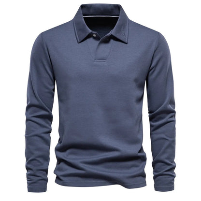 Langarm-Polo | Umlegekragen | Pullover | Polohemd | Herrenhemden-Blau-S-Chaps Herrenmode