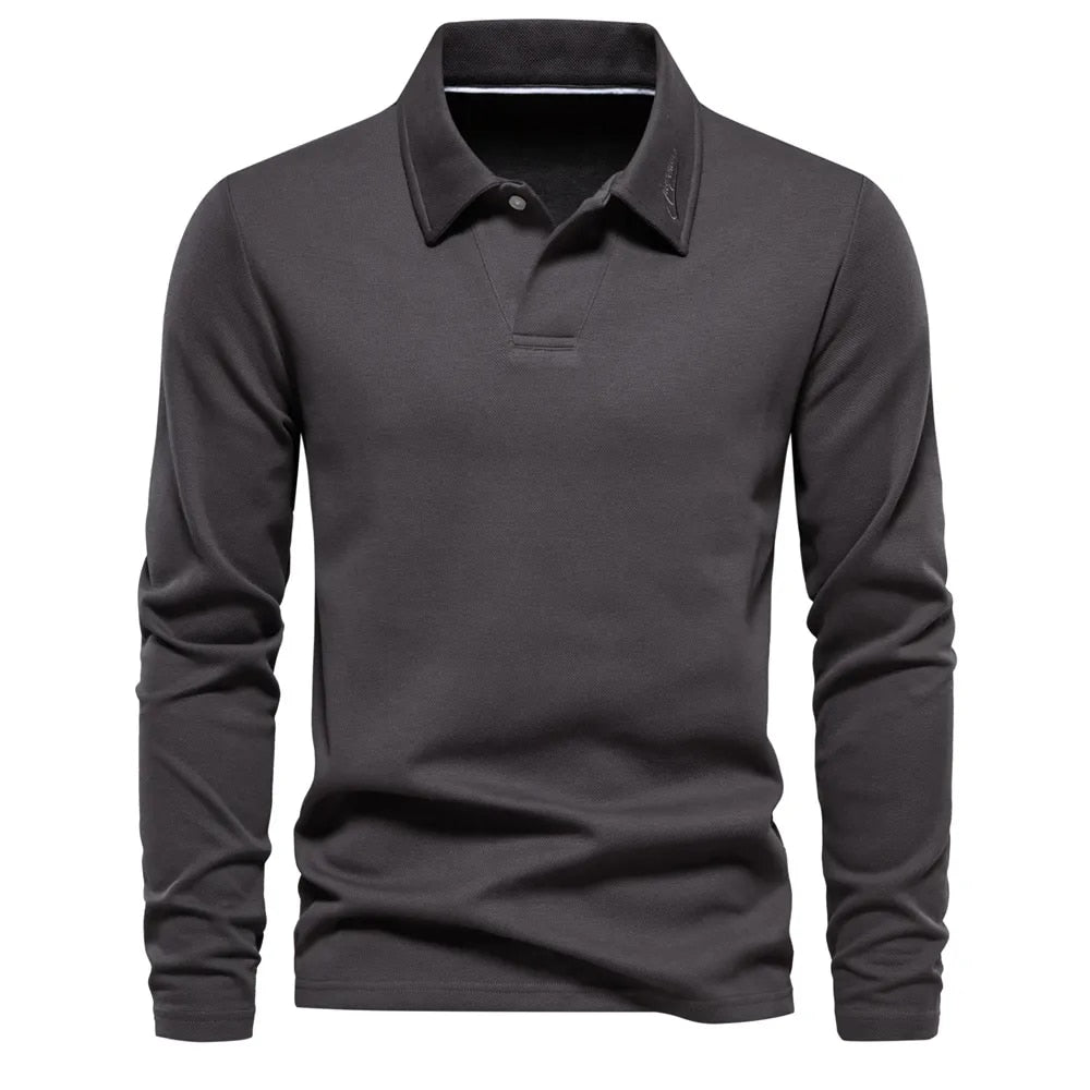 Langarm-Polo | Umlegekragen | Pullover | Polohemd | Herrenhemden-Dunkelgrau-S-Chaps Herrenmode