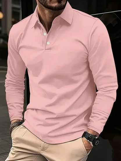 Langarm-Polohemd – Atmungsaktiv – Halbgeknöpft – Polohemd – Herrenhemden-Rosa-S-Chaps Herrenmode