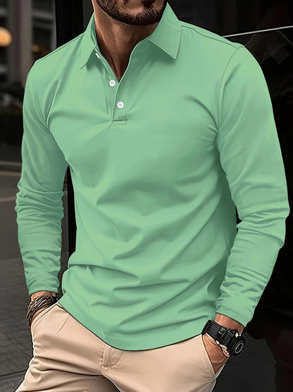 Langarm-Poloshirt – Poloshirt für Männer mit Kragen und Knopfleiste-Grün-S-Chaps Herrenmode