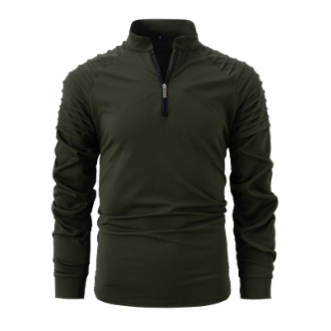 Langarm-Poloshirt – Viertelreißverschluss – Einfarbig – Pullover mit halbem Reißverschluss – Langarm-T-Shirt für Herren-Armeegrün-S-Chaps Herrenmode