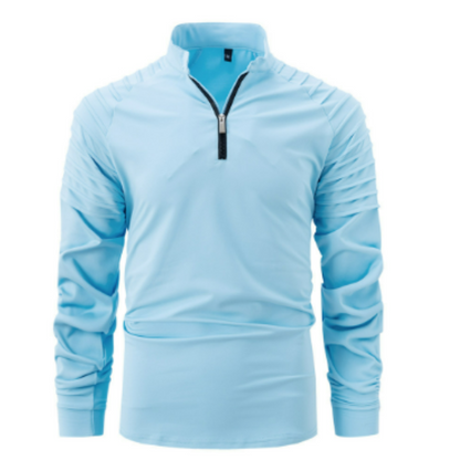 Langarm-Poloshirt – Viertelreißverschluss – Einfarbig – Pullover mit halbem Reißverschluss – Langarm-T-Shirt für Herren-Blau-S-Chaps Herrenmode
