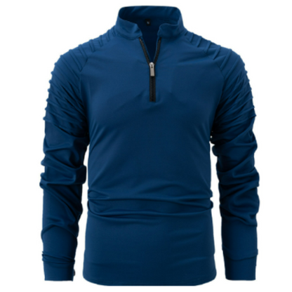 Langarm-Poloshirt – Viertelreißverschluss – Einfarbig – Pullover mit halbem Reißverschluss – Langarm-T-Shirt für Herren-Dunkelblau-S-Chaps Herrenmode