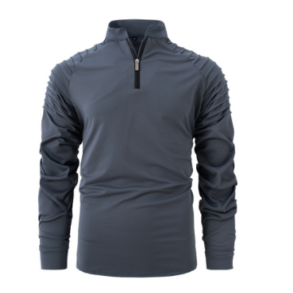 Langarm-Poloshirt – Viertelreißverschluss – Einfarbig – Pullover mit halbem Reißverschluss – Langarm-T-Shirt für Herren-Grau-S-Chaps Herrenmode