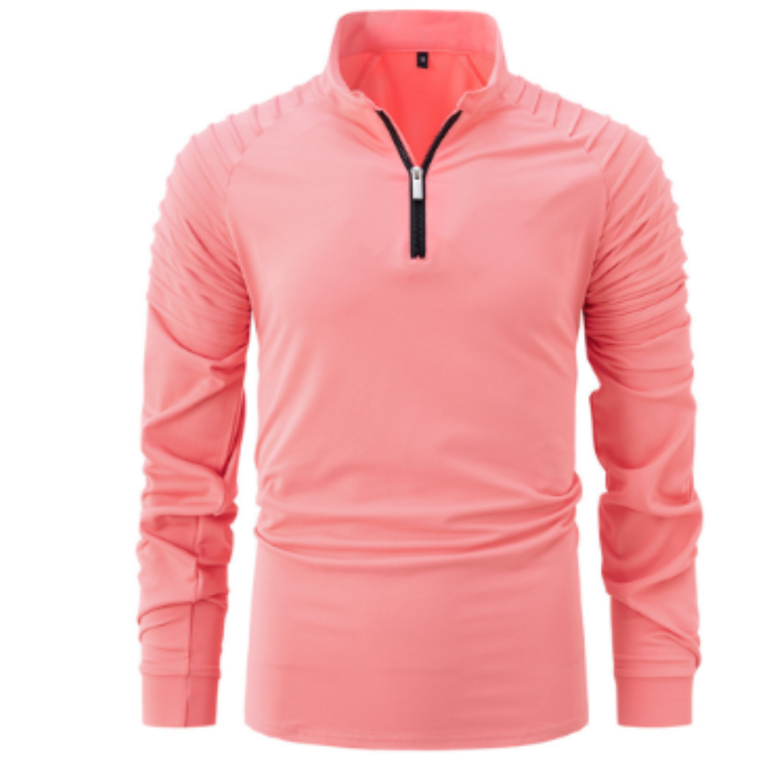 Langarm-Poloshirt – Viertelreißverschluss – Einfarbig – Pullover mit halbem Reißverschluss – Langarm-T-Shirt für Herren-Rosa-S-Chaps Herrenmode