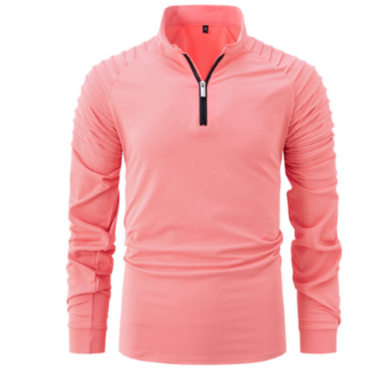 Langarm-Poloshirt – Viertelreißverschluss – Einfarbig – Pullover mit halbem Reißverschluss – Langarm-T-Shirt für Herren-Rosa-S-Chaps Herrenmode