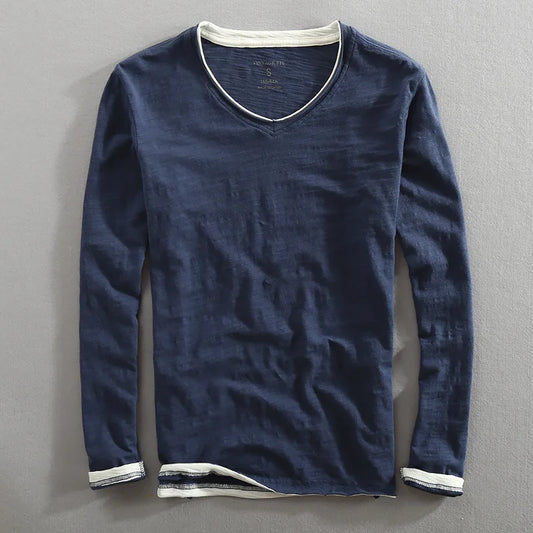 Langarm-T-Shirt | Basic | Lässig | Langarm-Shirts | Herrenbekleidung-Marineblau-S-Chaps Herrenmode