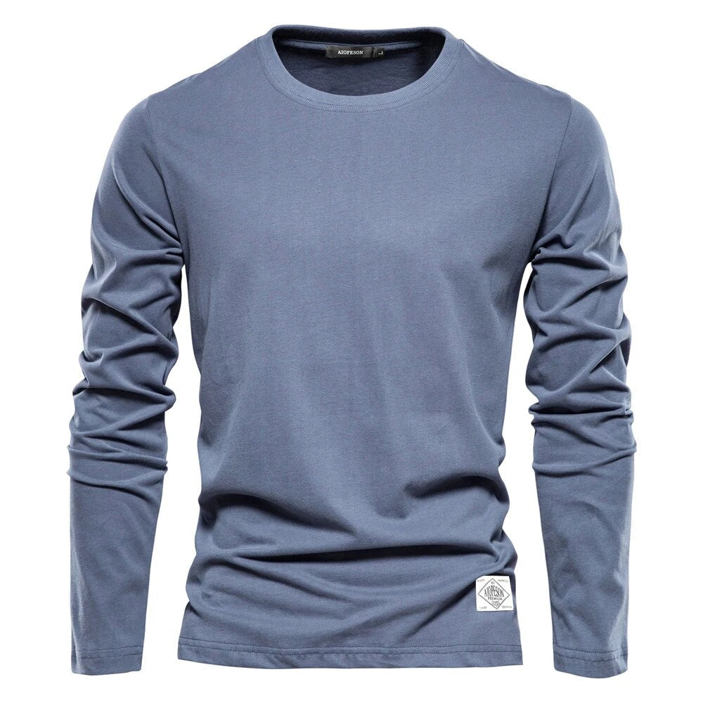 Langarm-T-Shirt – Langarm-Shirt für Männer mit Rundhalsausschnitt und einfarbig-Blau-XS-Chaps Herrenmode