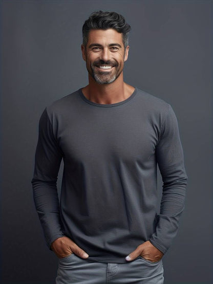 Langarm-T-Shirt – Lässiges, schlichtes Langarm-Shirt mit Rundhalsausschnitt für Männer-Dunkelgrau-S-Chaps Herrenmode