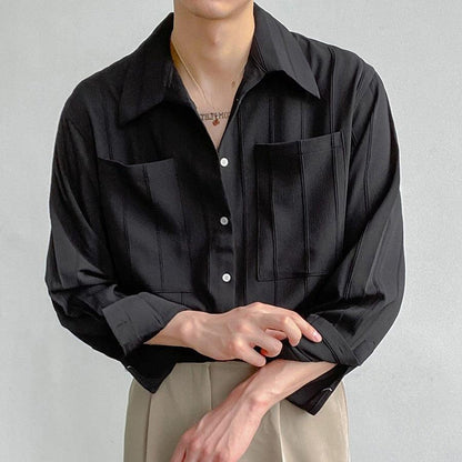 Langarmhemd | Leichtgewicht | Loose Fit | Button-Up Hemd | Herrenhemd-Schwarz-S-Chaps Herrenmode