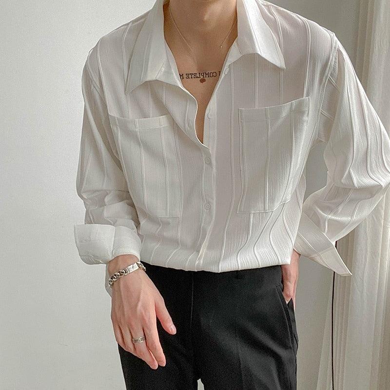 Langarmhemd | Leichtgewicht | Loose Fit | Button-Up Hemd | Herrenhemd-Weiß-S-Chaps Herrenmode
