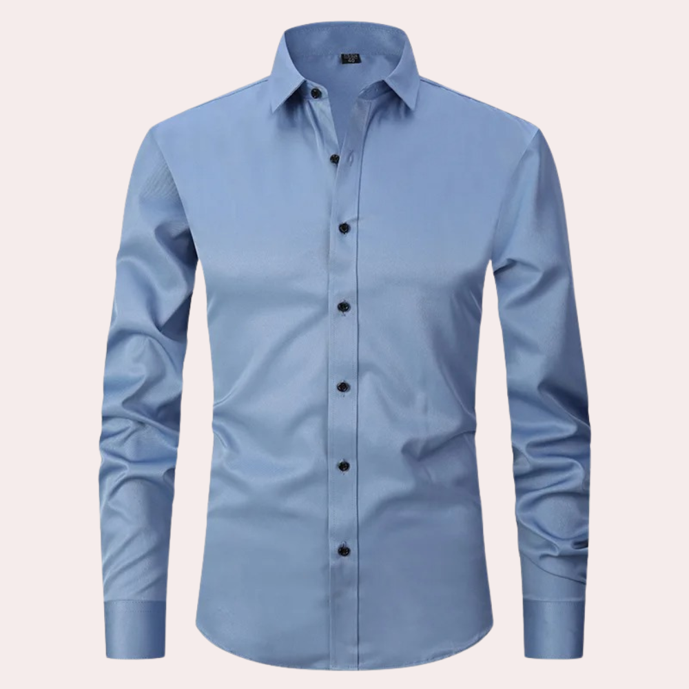 Langärmliges, atmungsaktives, elastisches Herrenhemd mit Knopfleiste-Hellblau-S-Chaps Herrenmode