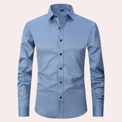 Langärmliges, atmungsaktives, elastisches Herrenhemd mit Knopfleiste-Hellblau-S-Chaps Herrenmode
