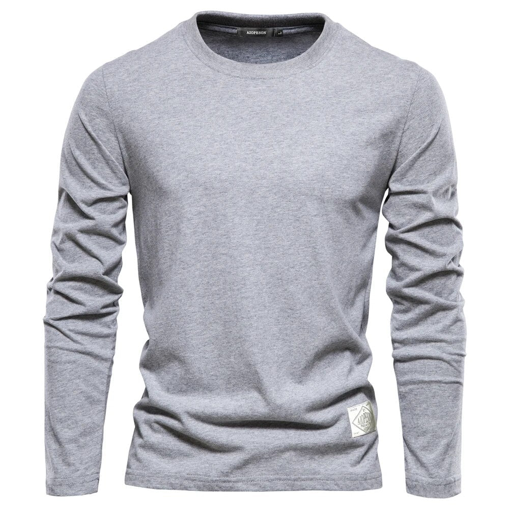 Langarmshirt - Baumwolle - Rundhalsausschnitt - Langarm T-Shirt - Herrenhemden-Hellgrau-S-Chaps Herrenmode