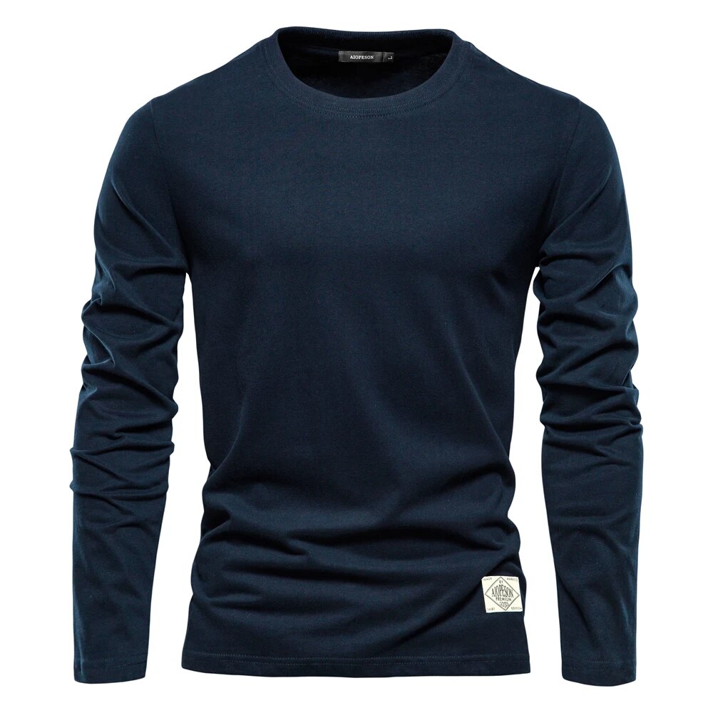 Langarmshirt - Baumwolle - Rundhalsausschnitt - Langarm T-Shirt - Herrenhemden-Marineblau-S-Chaps Herrenmode