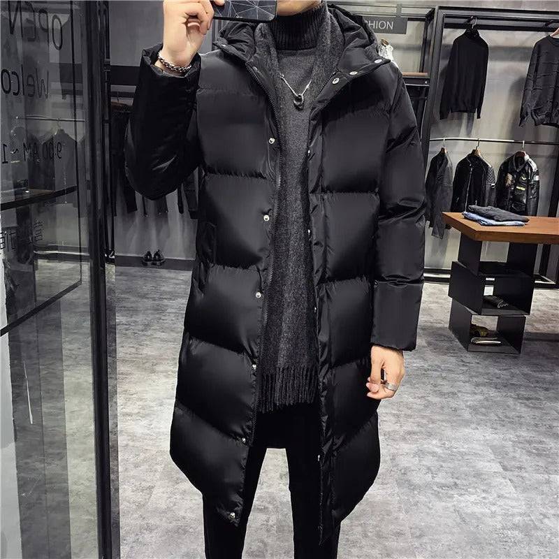 Lange Daunenjacke – Warmer Wintermantel mit Kapuze für Männer-Kapuze Schwarz-M-Chaps Herrenmode