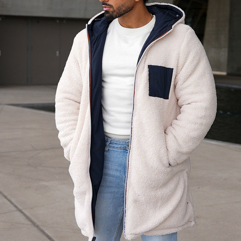 Lange Fleecejacke | Mit Reißverschluss | Mit Kapuze | Winterfleece | Fleecejacke für Männer-Weiß-S-Chaps Herrenmode