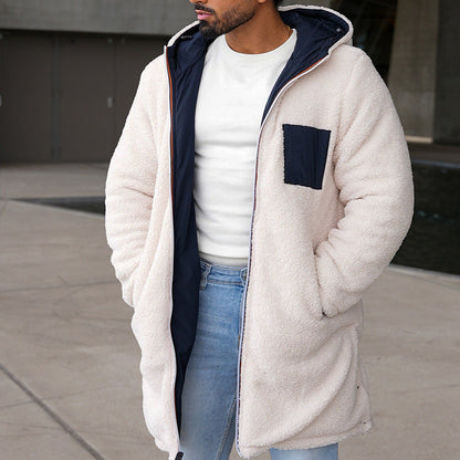 Lange Fleecejacke | Mit Reißverschluss | Mit Kapuze | Winterfleece | Fleecejacke für Männer-Weiß-S-Chaps Herrenmode