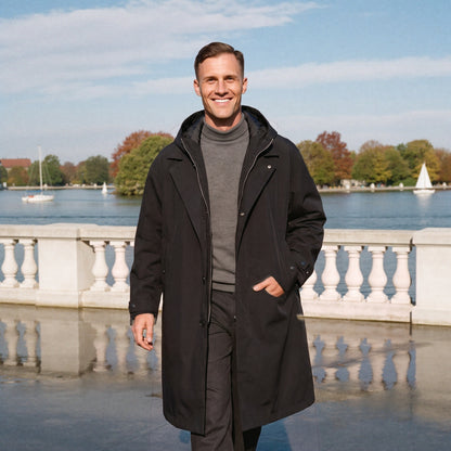 Lange Regenjacke Herren | Kapuze | Leicht | Wasserfest-Schwarz-M-Chaps Herrenmode
