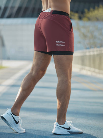 Laufshorts - 2-in-1 - Quick Dry - Gym Shorts - Herrenshorts-Erdrot-XS-Chaps Herrenmode
