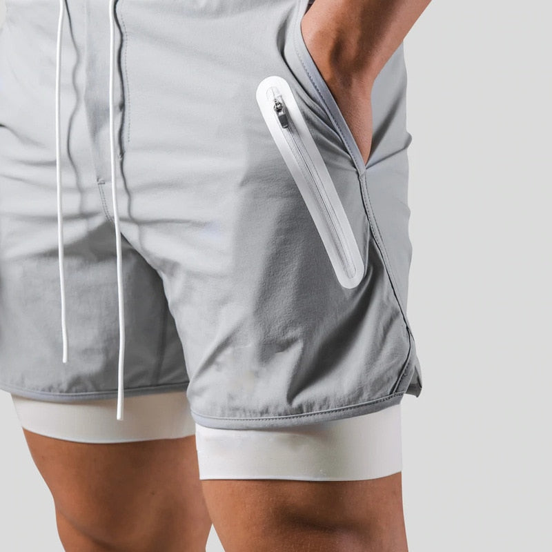Laufshorts - Herren 2-in-1 Sport Gym Shorts mit Taschen-Grau ohne Logo-S-Chaps Herrenmode