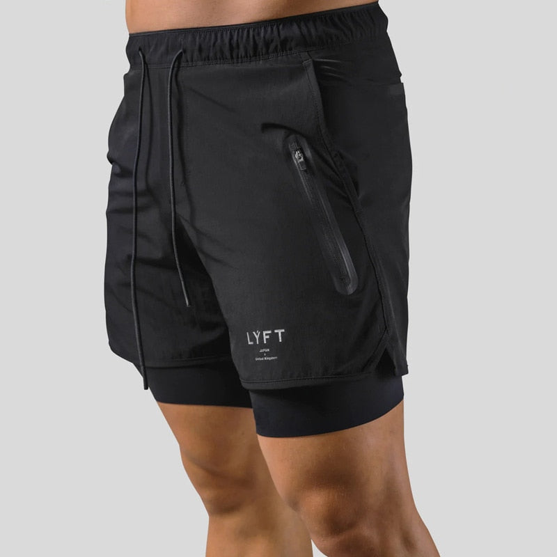 Laufshorts - Herren 2-in-1 Sport Gym Shorts mit Taschen-Schwarz mit Logo-S-Chaps Herrenmode
