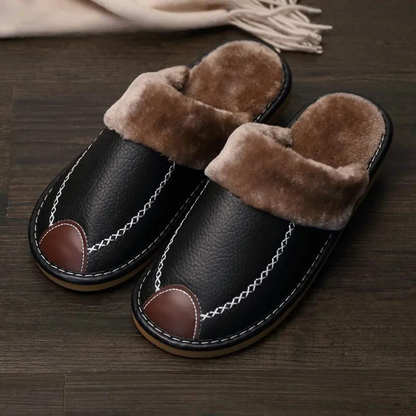 Leder Hausschuhe | Slipper | Winter | Herren Hausschuhe | Hausschuhe Herren-Schwarz Braun-38-Chaps Herrenmode