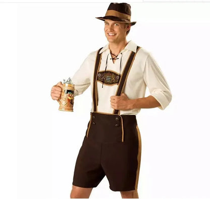 Leder-Shorts-Outfit – Braun – Bayerische Leder-Shorts – Deutsches Bierfest-Outfit – Oktoberfest-Outfit für Männer-Braun-S-Chaps Herrenmode