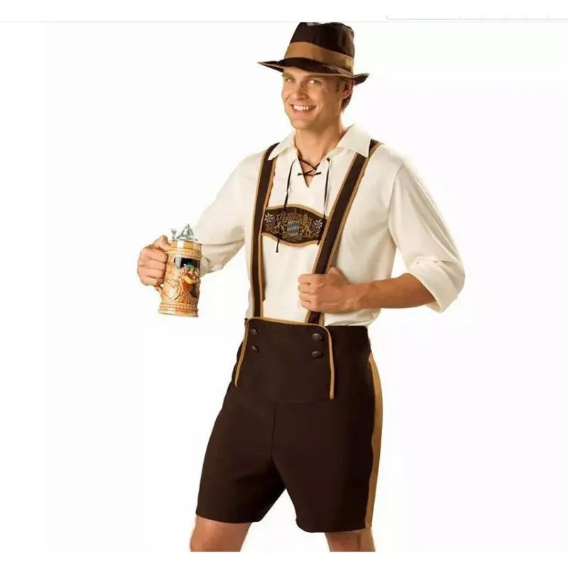 Leder-Shorts-Outfit – Braun – Bayerische Leder-Shorts – Deutsches Bierfest-Outfit – Oktoberfest-Outfit für Männer-Chaps Herrenmode