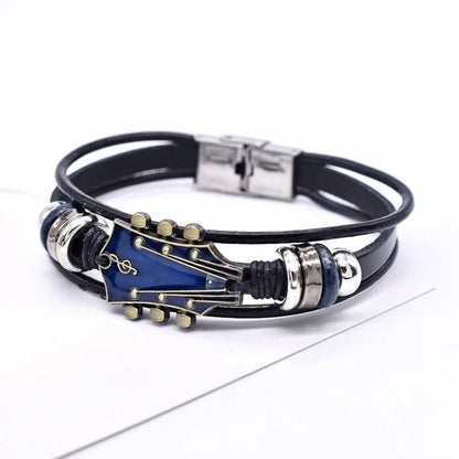 Lederarmband Herren | Gitarrensaiten Design | Verstellbar-Blau-Chaps Herrenmode