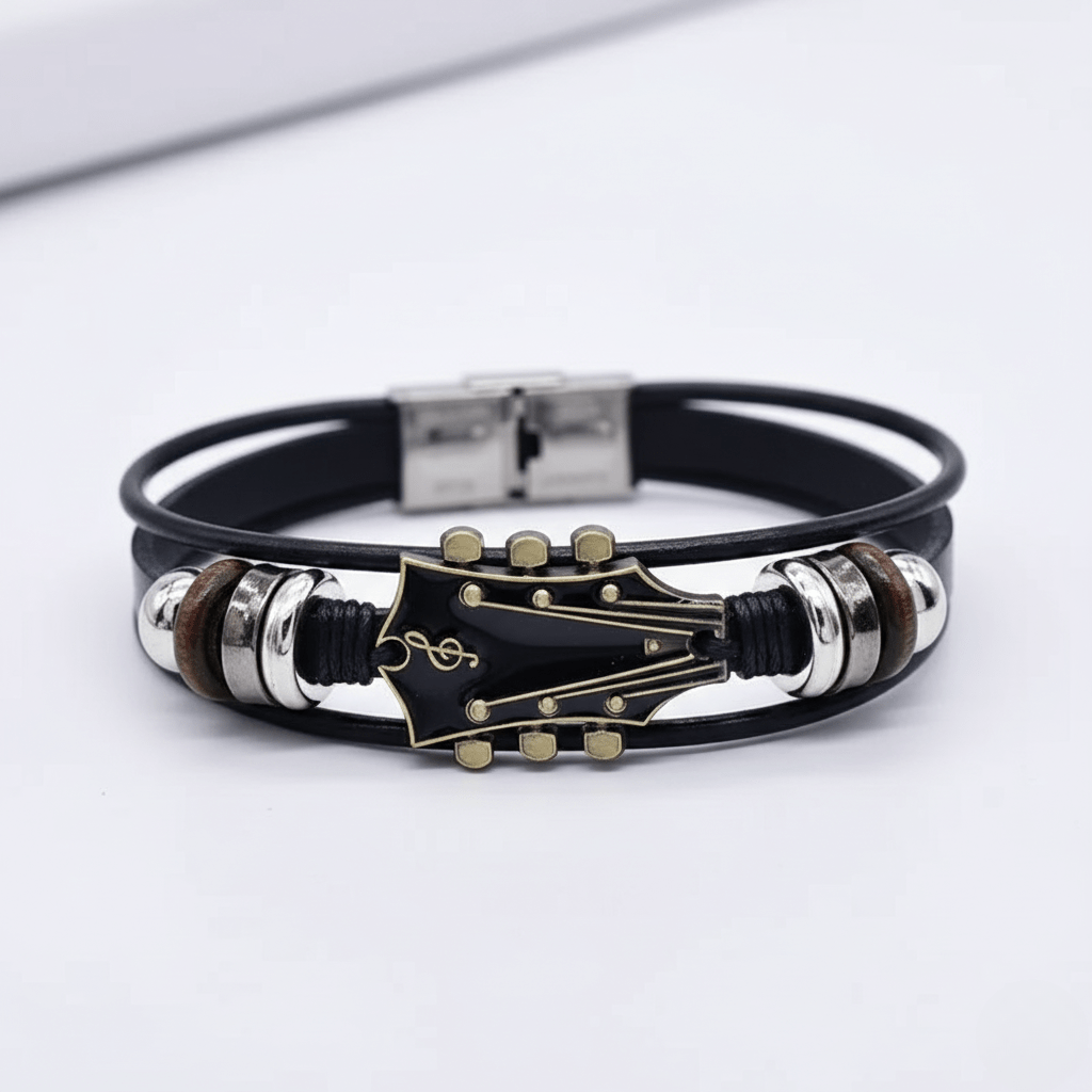 Lederarmband Herren | Gitarrensaiten Design | Verstellbar-Chaps Herrenmode