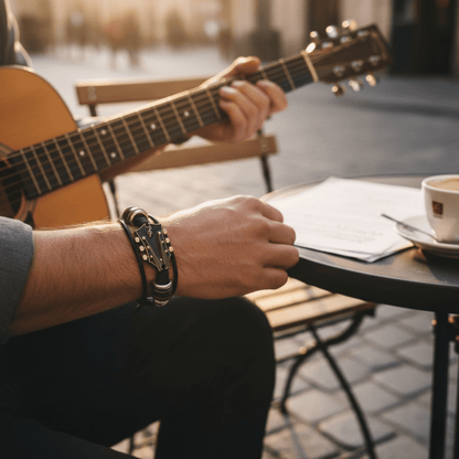 Lederarmband Herren | Gitarrensaiten Design | Verstellbar-Chaps Herrenmode