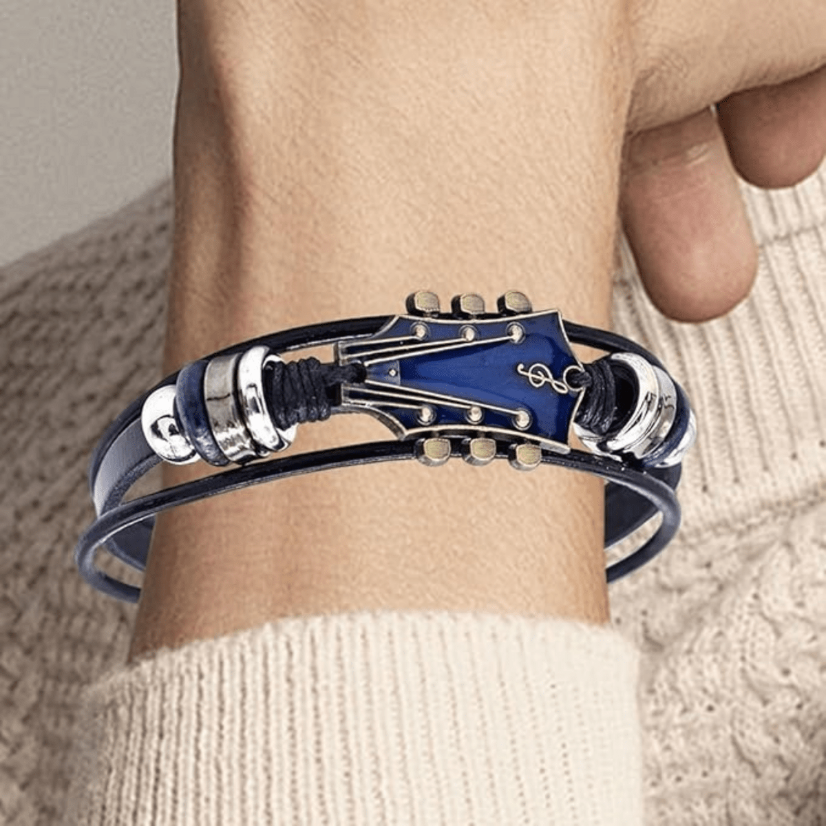 Lederarmband Herren | Gitarrensaiten Design | Verstellbar-Chaps Herrenmode