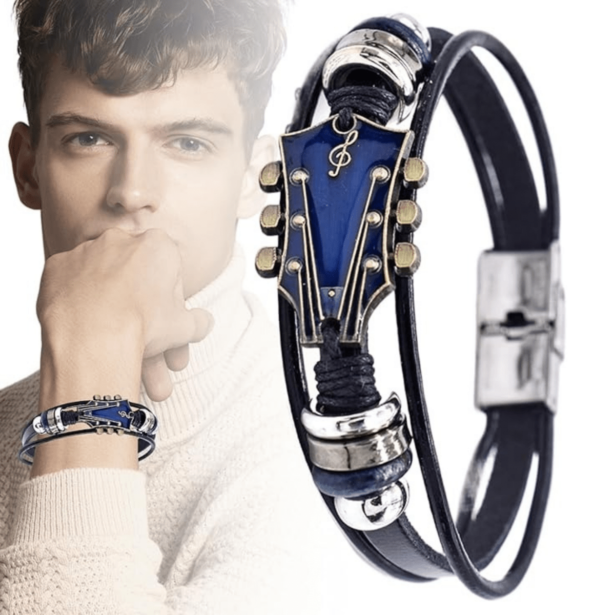 Lederarmband Herren | Gitarrensaiten Design | Verstellbar-Chaps Herrenmode