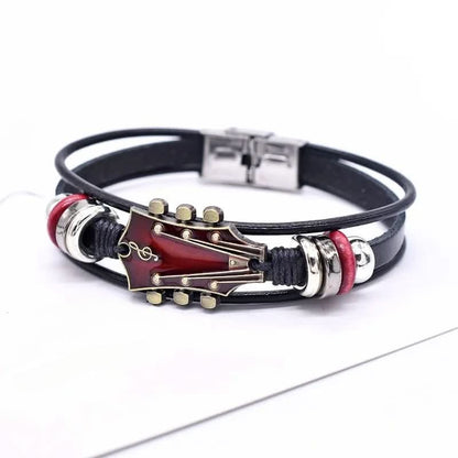 Lederarmband Herren | Gitarrensaiten Design | Verstellbar-Rot-Chaps Herrenmode