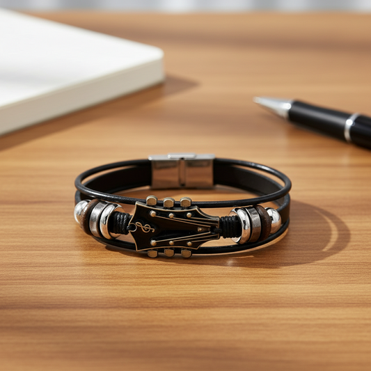 Lederarmband Herren | Gitarrensaiten Design | Verstellbar-Schwarz-Chaps Herrenmode
