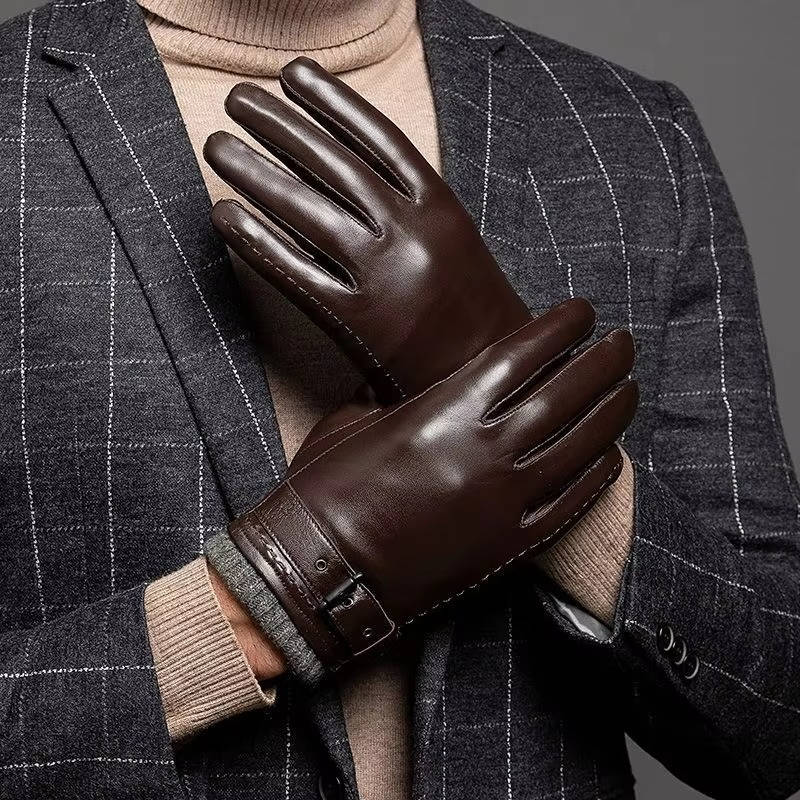 Lederhandschuhe Herren | Lammfell | Touchscreen | Wollfutter-Kaffeebraun-M-Chaps Herrenmode