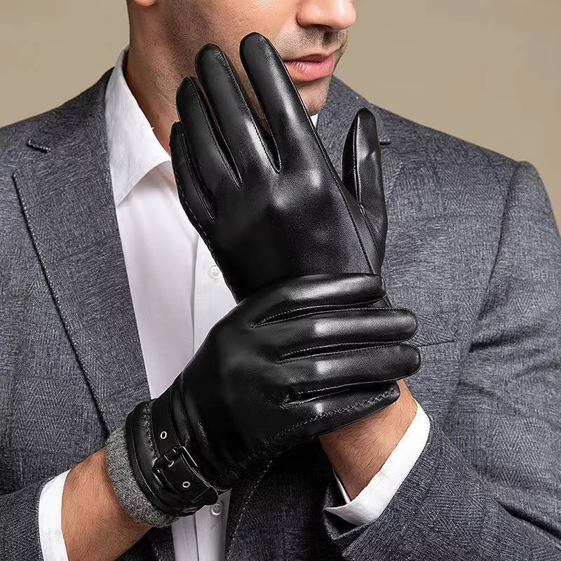 Lederhandschuhe Herren | Lammfell | Touchscreen | Wollfutter-Schwarz-M-Chaps Herrenmode