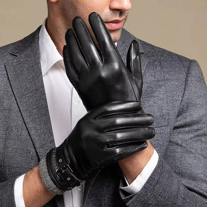 Lederhandschuhe Herren | Lammfell | Touchscreen | Wollfutter-Schwarz-M-Chaps Herrenmode