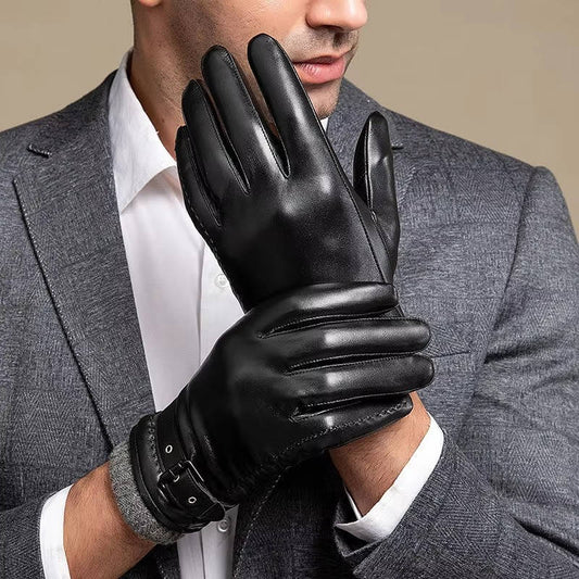 Lederhandschuhe Herren | Lammfell | Touchscreen | Wollfutter-Schwarz-M-Chaps Herrenmode